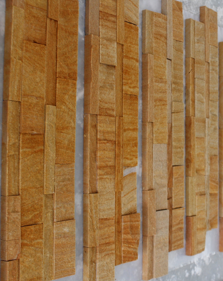 Yellow Teak Sandstone stacked cultured split face elevation wall cladding tiles